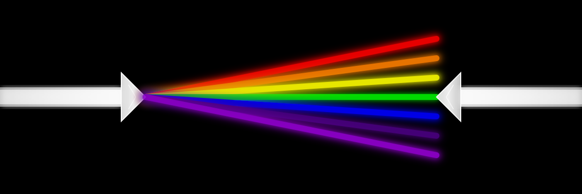 White light dispersing through prism into ROYGBIV spectrum
